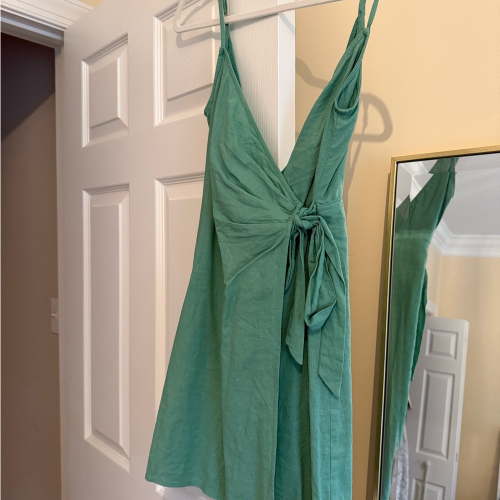 Show Me Your MuMu Teal Tie-Front Minu Dress